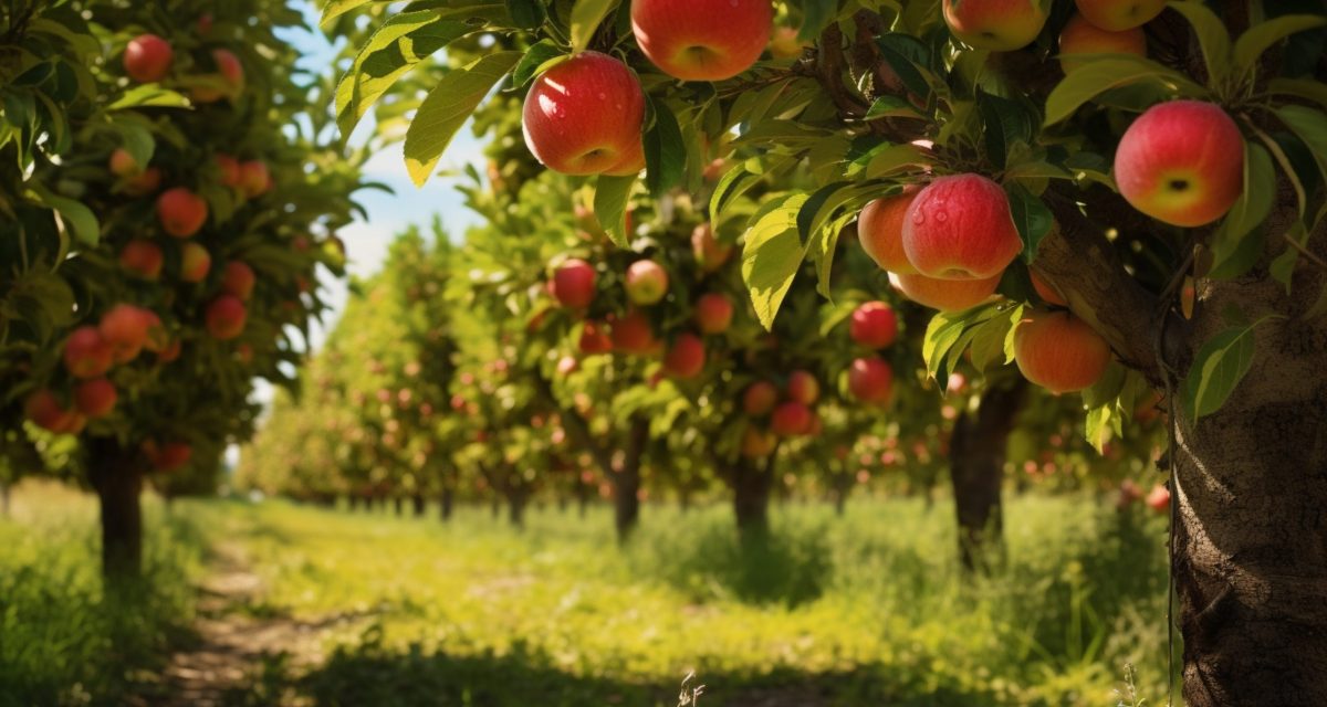 An orchard full of fruit trees. Agricultural landscape
